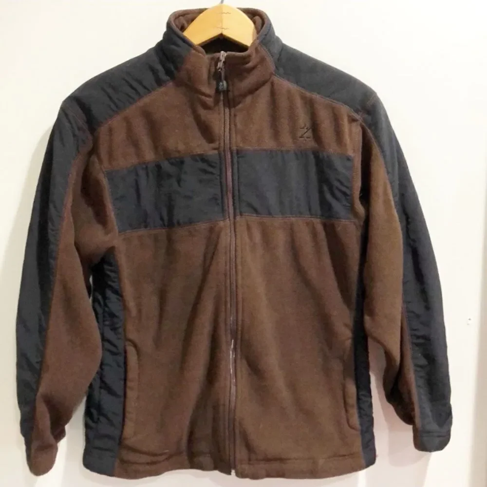 IZOD Boys Brown Black Full Zip Fleece Jacket Youth —Size 10/12